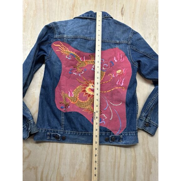 Gap Kids Jean Jacket XXL Upcycled Embroidered Dragon Chinese Art Womens S - Picture 6 of 7